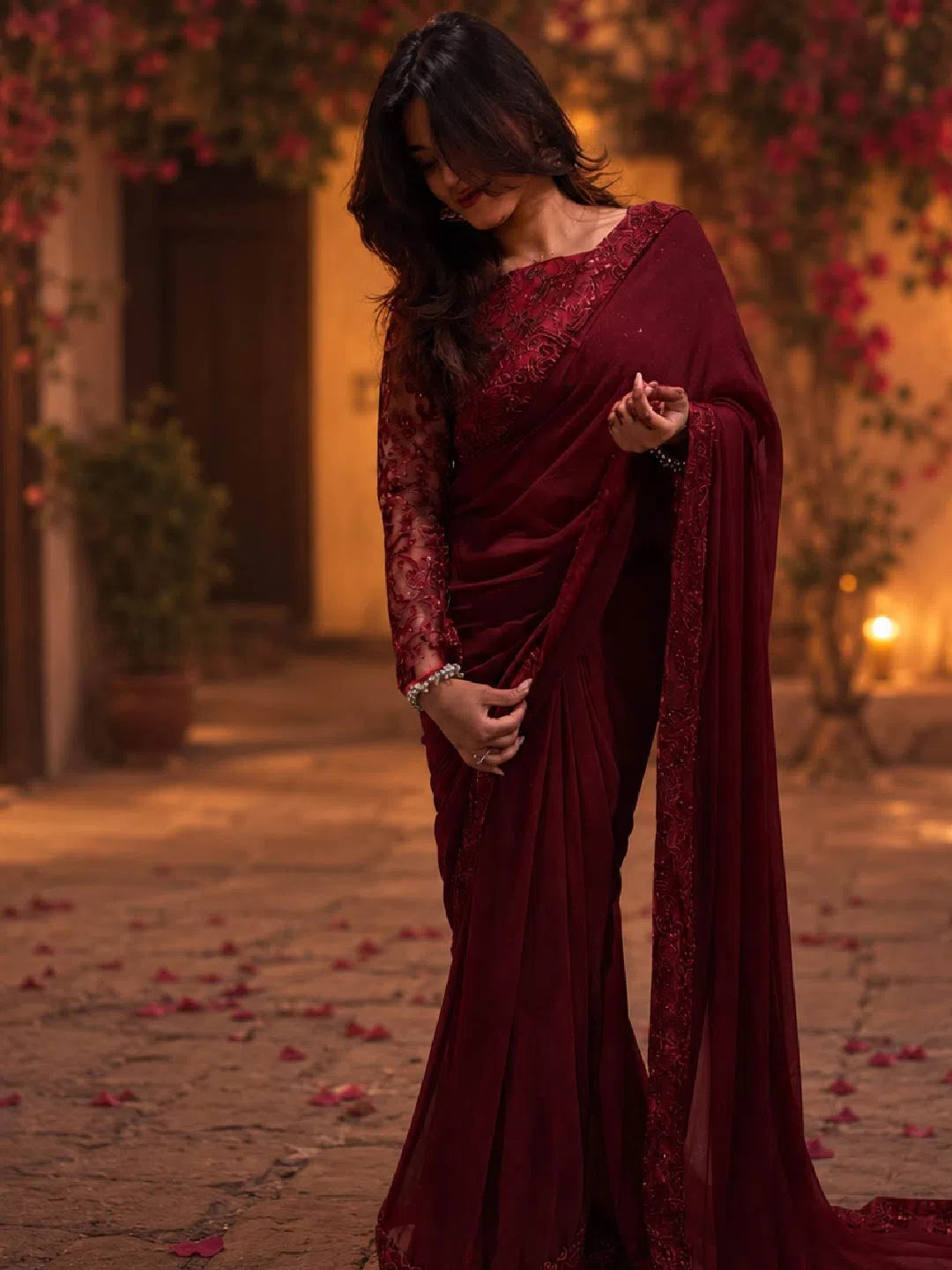Mahroon Saree by NM Studios