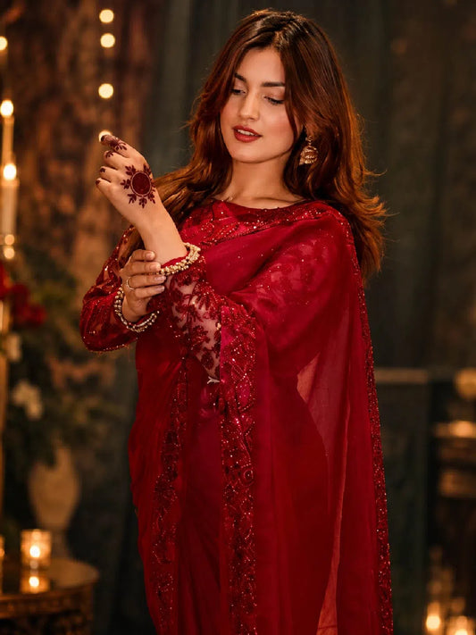 Mahroon Saree by NM Studios