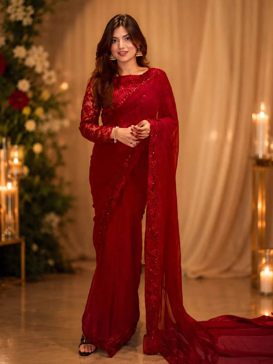 Mahroon Saree by NM Studios