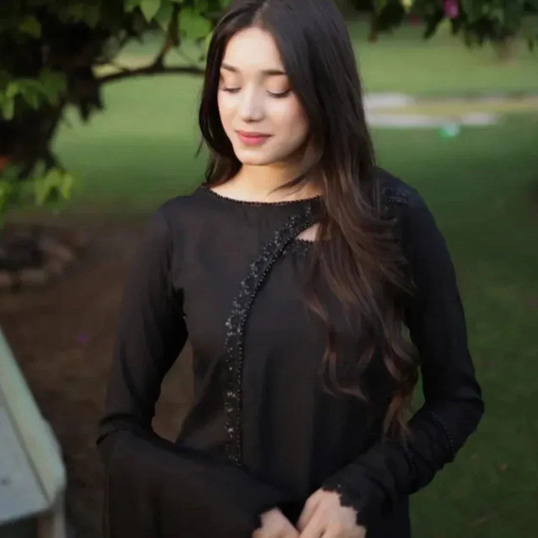 3-Piece Black Suit & Chiffon Dupatta