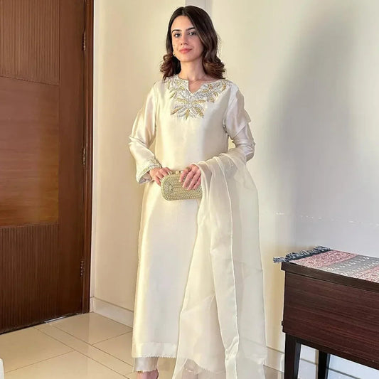 3-Piece Raw Silk Suit – Beige
