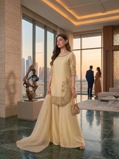Adaa | Silver White Embroidered 3-Piece Ensemble