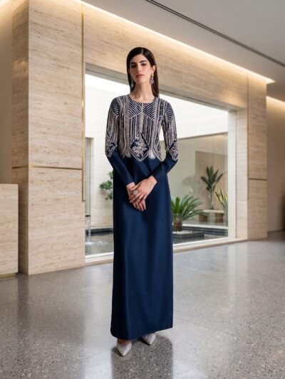 Midnight Bloom - Navy Blue Embroidered Kaftan